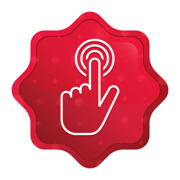 Kéz kurzor kattintson az ikonra ködös Rózsa vörös Starburst matrica gomb - Fotó, kép