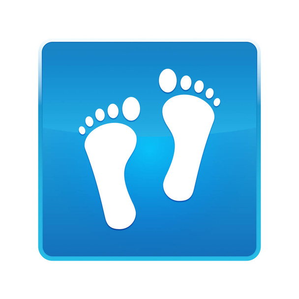 Human two footprints icon shiny blue square button - Фото, изображение