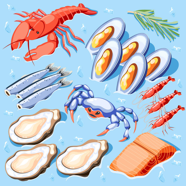 Peixe Superfood Isométrico Poster
 - Vetor, Imagem