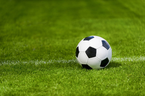 Černý a bílý fotbalový míč v terénu - Fotografie, Obrázek