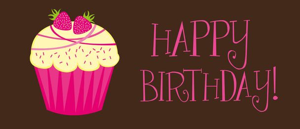 happy birthday with cupcake over brown background vector - Vector, Image