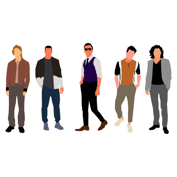 Cartoon mannelijke personages. Mannen in mode kleding. Vector - Vector, afbeelding
