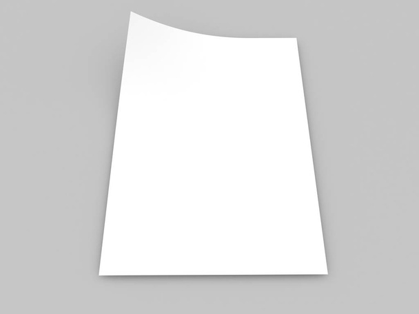 Bílý realistický list papíru na šedém pozadí. 3D vykreslení ilustrace. - Fotografie, Obrázek