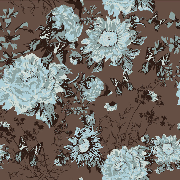 Patrón sin costura floral con mariposas y rosas en estilo vintage
 - Vector, imagen