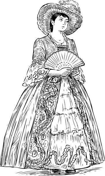 Σκίτσο μιας ευγενούς κυρίας με έναν ανεμιστήρα - Διάνυσμα, εικόνα