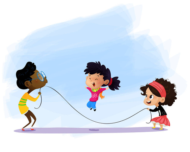 A gyermekek játszani ugráló kötél. - Vektor, kép
