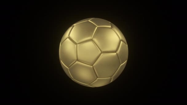3d render of a bronze ball. Rotating bronze soccer ball on black isolated background. Seamless loop animation - Footage, Video