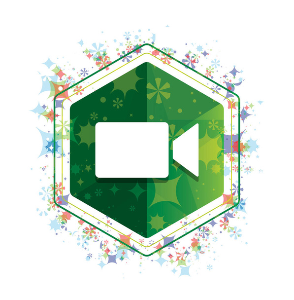 Icono de la cámara de vídeo plantas florales patrón botón hexágono verde
 - Foto, Imagen