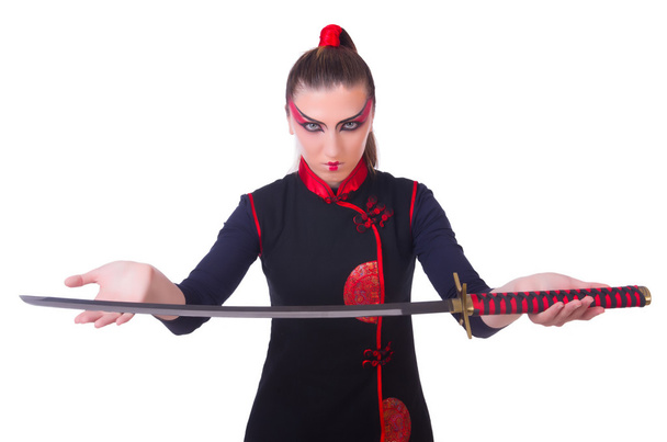 Japon dövüş sanatları konseptinde bir kadın - Fotoğraf, Görsel
