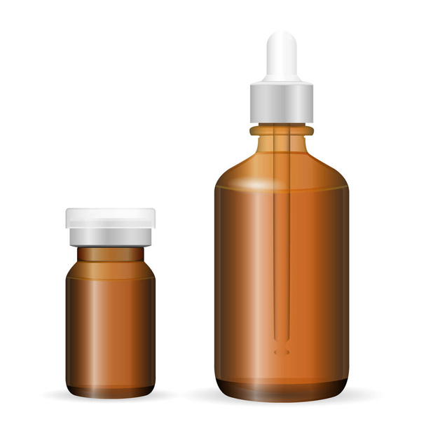 Vidrio marrón, conjunto de botellas de plástico cosmético, medicina
 - Vector, imagen