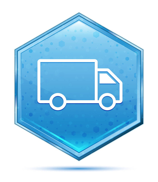 Szállítási kamion ikon kristály kék hatszög gomb - Fotó, kép