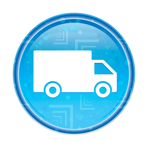 Levering truck pictogram Floral blauwe ronde knop - Foto, afbeelding