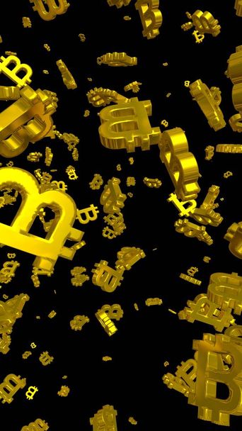 Digitální symbol měny Bitcoin na tmavém pozadí. Pád bitcoinu. kryptografy měny na virtuální obrazovce. Obchodní, finanční a technologický koncept. 3D ilustrace - Fotografie, Obrázek