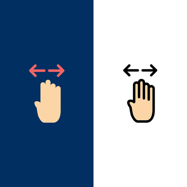 Four, Hand, Finger, Left, Right  Icons. Flat and Line Filled Ico - Vector, Image