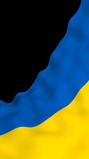 The flag of Ukraine on a dark background. National flag and state ensign. Blue and yellow bicolour. 3D illustration waving flag - 写真・画像