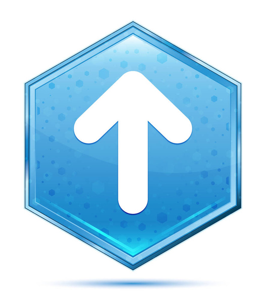 Icono de flecha arriba botón hexágono azul cristal
 - Foto, Imagen