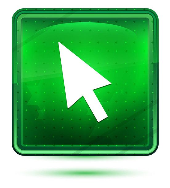 Cursor pictogram neon licht groene vierkante knop - Foto, afbeelding