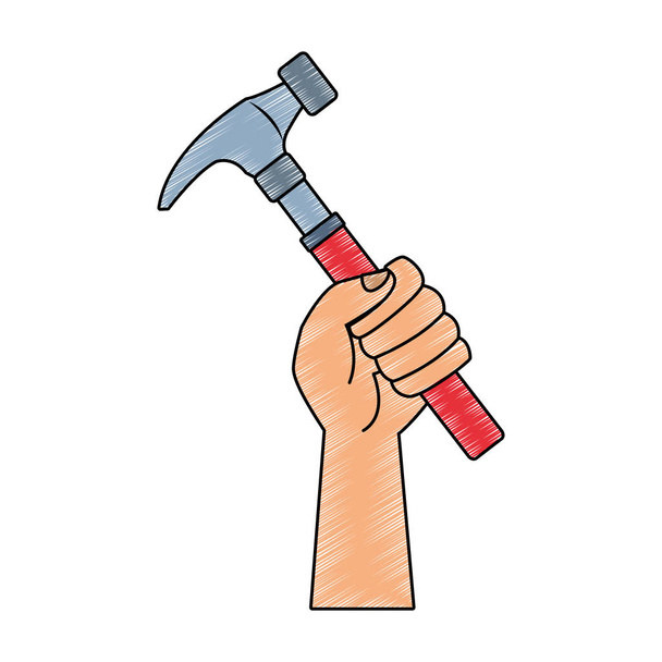 Hand with hammer scribble - Vector, Image
