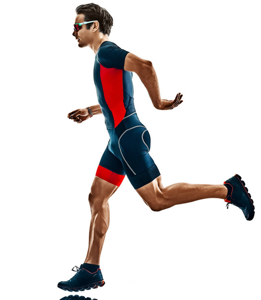 триатлон бегун бегущий силуэт изолированный белый фон - Фото, изображение