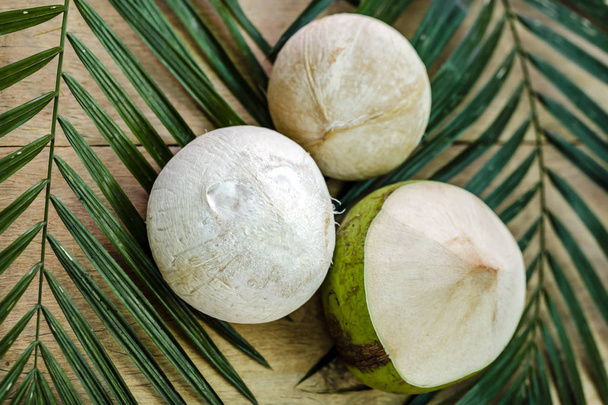 Raw White Young Coconut Drink with a Straw - Photo, Image