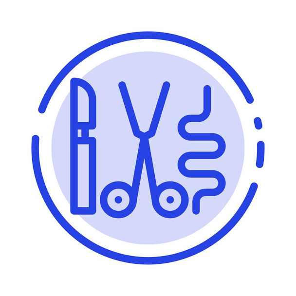 Instrumente, Chirurgie, Werkzeuge, medizinisches blau gepunktetes Liniensymbol - Vektor, Bild