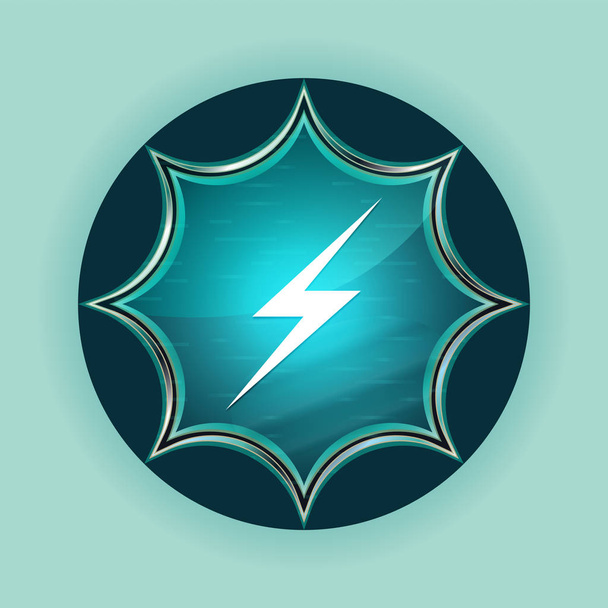 Ícone de relâmpago mágico sunburst vítreo azul botão céu azul de volta
 - Foto, Imagem