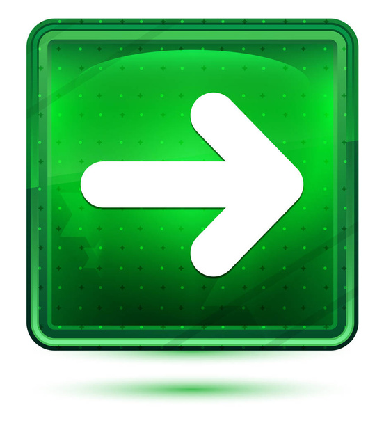 Következő nyíl ikon Neonfény zöld négyzet gomb - Fotó, kép