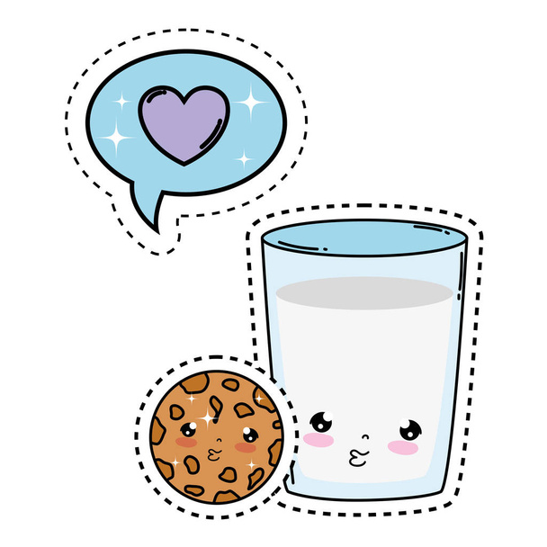ποτήρι γάλα με cookie kawaii χαρακτήρα διανυσματικά Εικονογράφηση Σχεδιασμός - Διάνυσμα, εικόνα