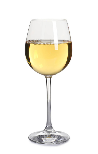 Glass of delicious expensive wine on white background - Foto, Imagen