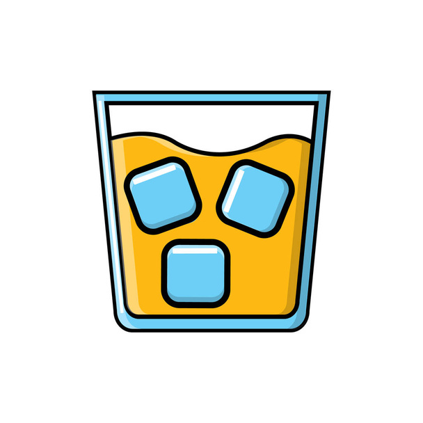 Alkoholowy smaczny silny soczysty napój koktajlowy w szklance z whisky z ikoną lodu na białym tle. Ilustracja wektorowa - Wektor, obraz
