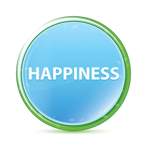 Happiness natural aqua cyan blue round button - Photo, Image