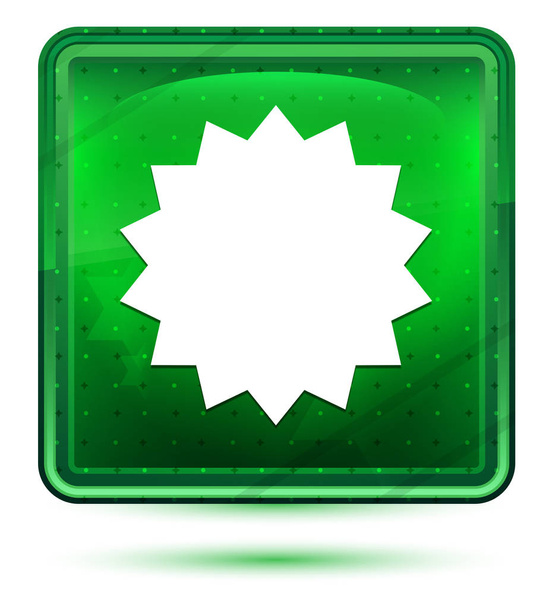 スターバッジアイコンネオンライトグリーンの正方形ボタン - 写真・画像