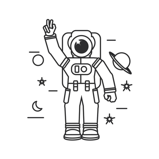 το κοστούμι αστροναύτη χαιρετισμό με Set εικονίδια - Διάνυσμα, εικόνα