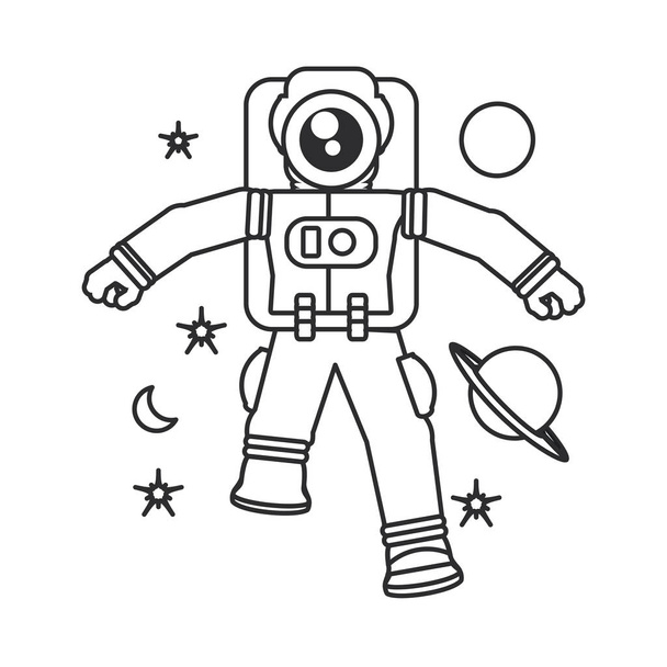 設定されたアイコンで歩く宇宙飛行士のスーツ - ベクター画像