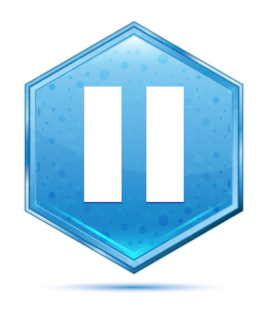 Szünet ikon kristály kék hatszög gomb - Fotó, kép