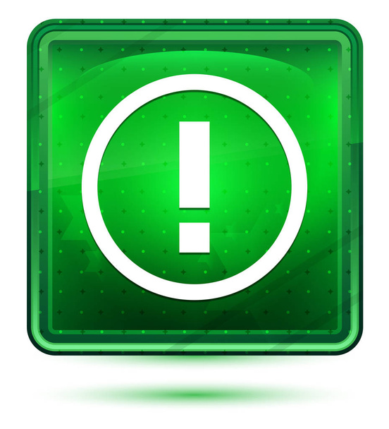 Exclamation mark icon neon light green square button - Photo, Image