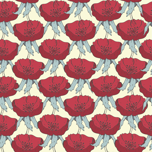 Hand drawn pattern with colorful red poppies - Vecteur, image