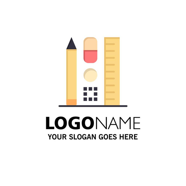 Penna, scala, istruzione, modello di logo aziendale online. Colore piatto
 - Vettoriali, immagini