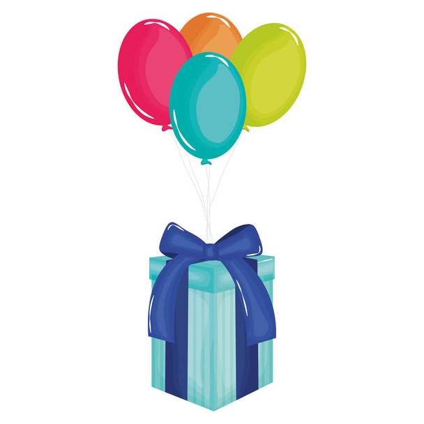 balonlar hava yüzen vektör illüstrasyon tasarımı ile hediye kutusu - Vektör, Görsel