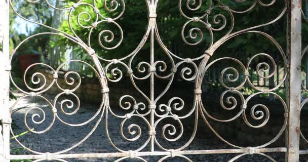 Ozdobená tepané Železná brána s krásným parkem na pozadí. Zavřít zobrazení-DCI 4k video - Záběry, video