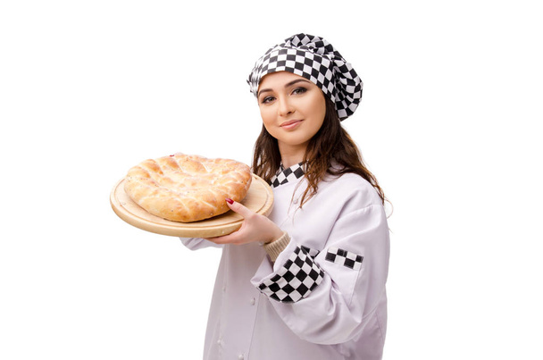 Jonge vrouwelijke baker geïsoleerd op wit  - Foto, afbeelding