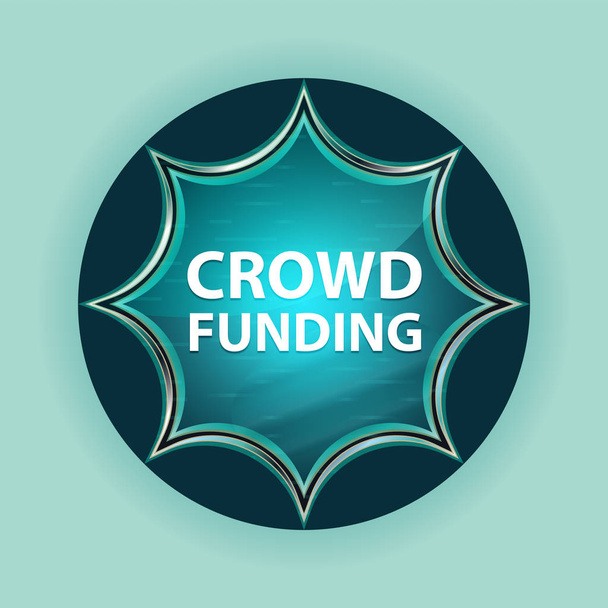 Crowdfunding magisch glasig sunburst blue button sky blue backg - Foto, Bild