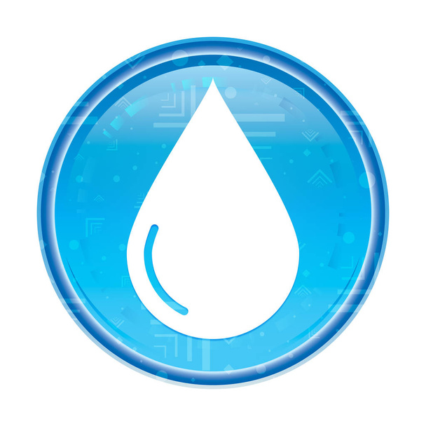 Water druppel pictogram Floral blauwe ronde knop - Foto, afbeelding