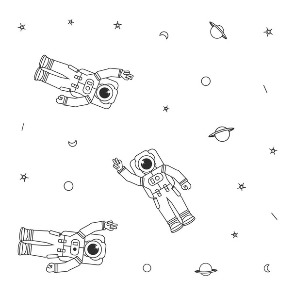 惑星の土星と星とスーツの宇宙飛行士のパターン - ベクター画像