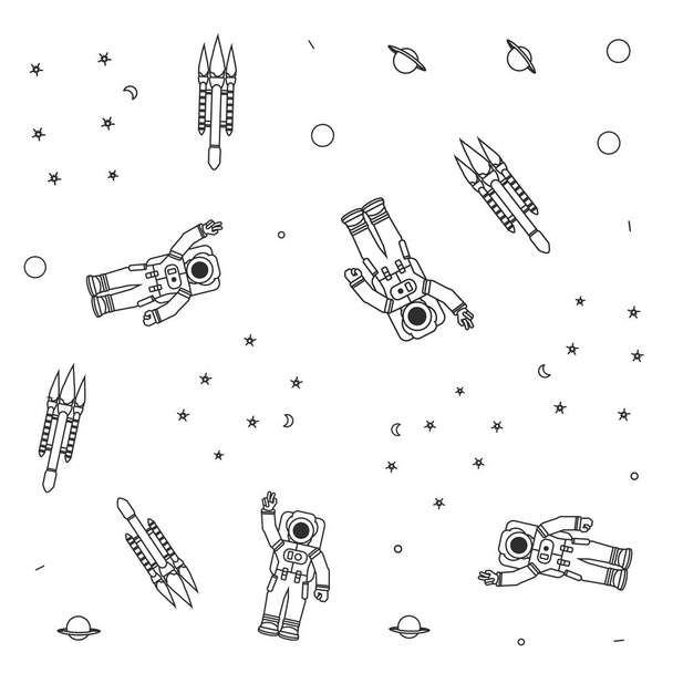 pattern of astronauts suits with rockets and stars - Vector, Image