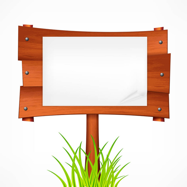 Wooden sign board on a stick. Vector illustration. - ベクター画像