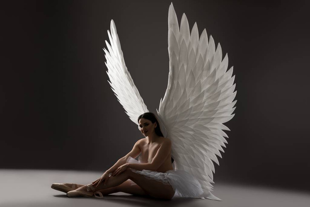Ballet dancer topless with gorgeous wings shot - Foto, afbeelding
