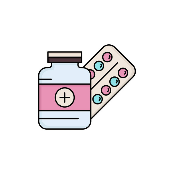 medicine, Pill, capsule, drugs, tablet Flat Color Icon Vector - Vector, afbeelding