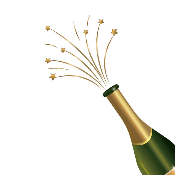 luxury and elegant champagne bottle with fireworks cartoon vector illustration graphic design - Vector, Image