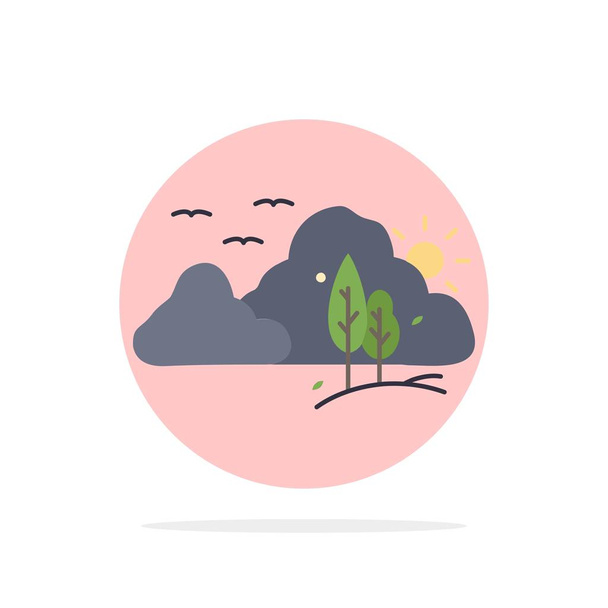 mountain, landscape, hill, nature, tree Flat Color Icon Vector - Wektor, obraz